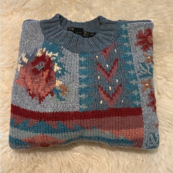 Eddie Bauer Wool Embroidered Floral Heavy Oversized Pullover Sweater - Picture 4 of 6